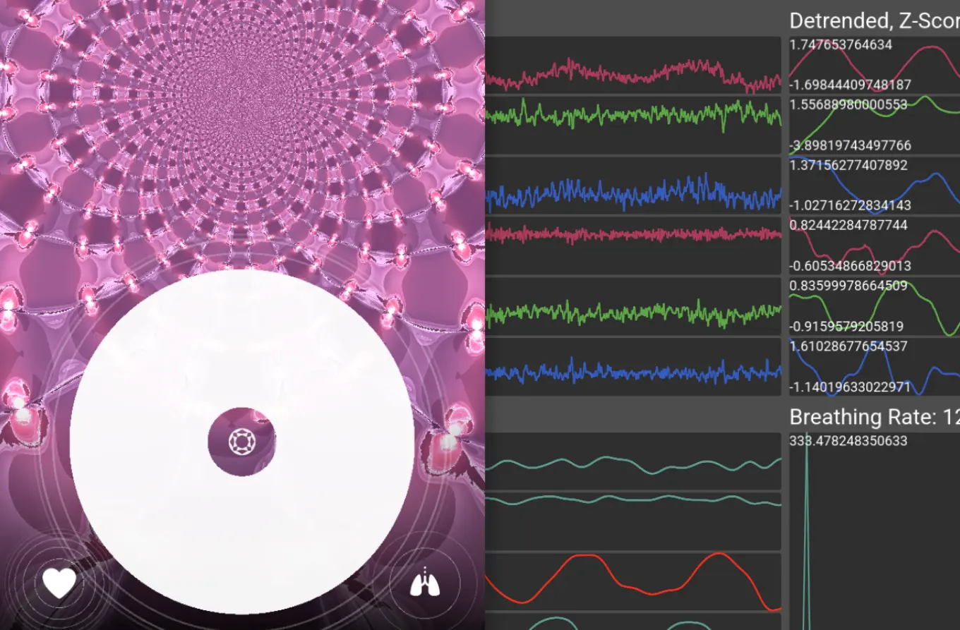 Screenshot of physiological signals and a singing bowl app using this library